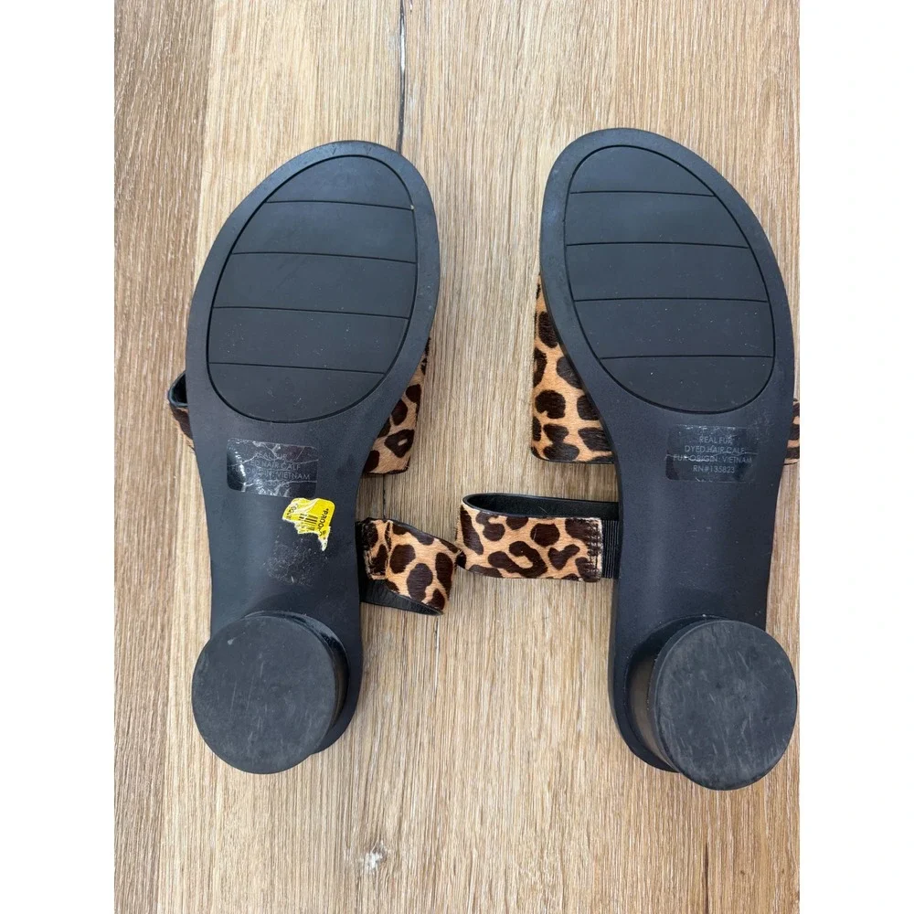 Sarto Franco‎ Sarto Trixie Sandals Womens 7.5 Leopard Calf Hair Toe Loop Slides
